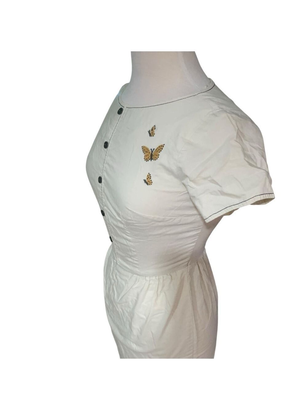 Vntg early 60’s off white cap sleeve midi dress with butterfly detail sz 4 - Picture 5 of 6